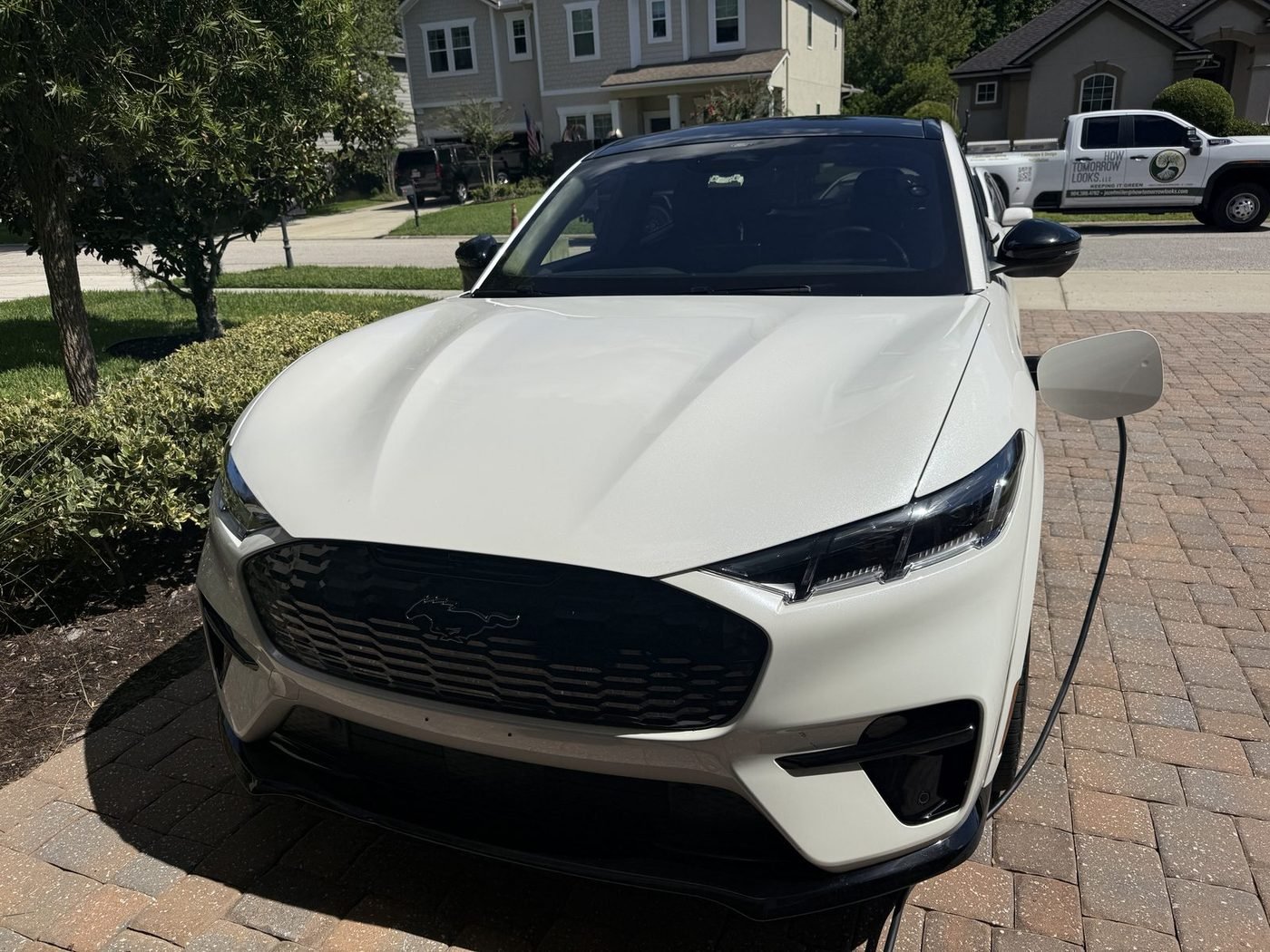 Ford Mustang Mach-E charging from a Ford Connected Charge Station installed by Pure Power Electrical in Durbin Crossing, St. Johns, FL