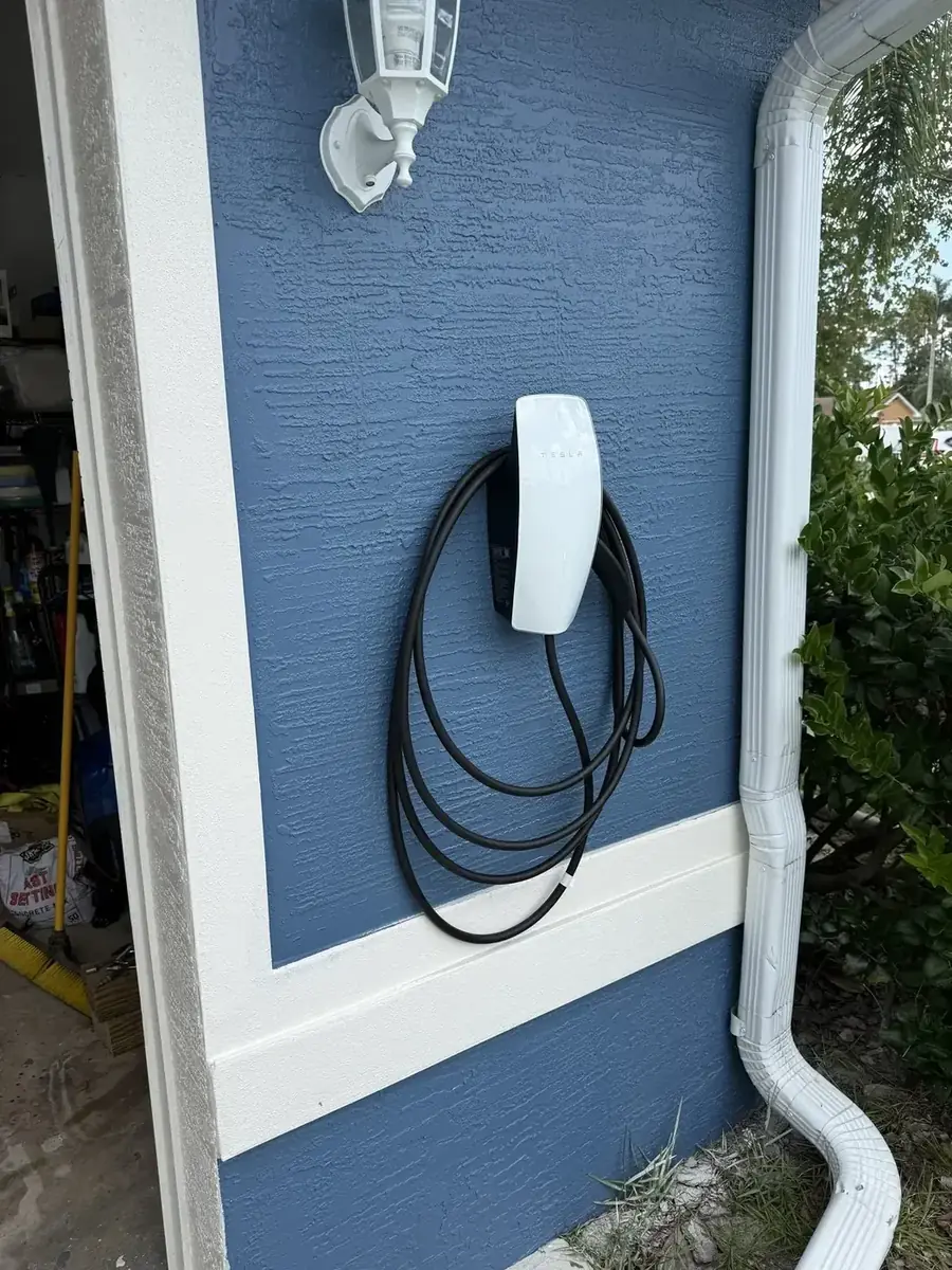 Tesla charger exterior installation in Jacksonville FL