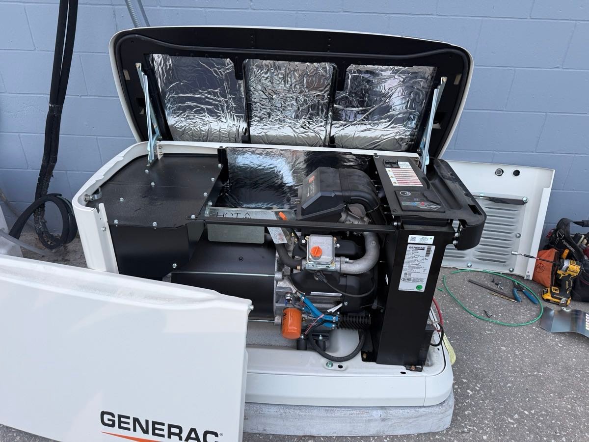 Generac Guardian whole-home generator installation showing internal components in Jacksonville FL